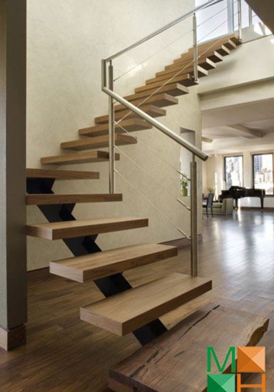 Thiết kế cầu thang gỗ sồi cho biệt thự